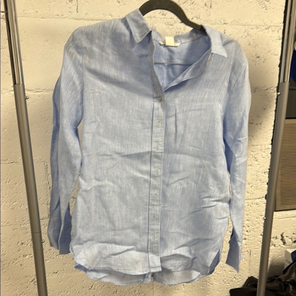 H&M Sky Blue Linen Shirt Large - Never Worn Button Down Top Long Sleeve
